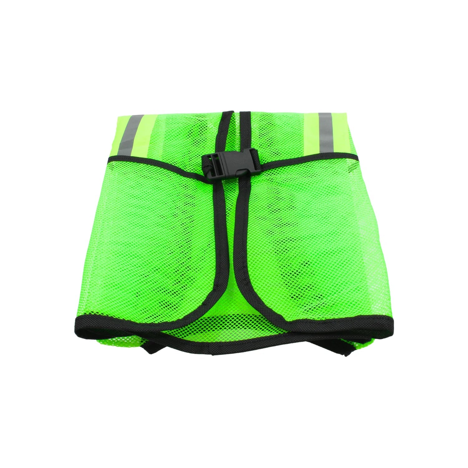 Chaleco de seguridad de alta visibilidad verde fluorescente con bandas reflectantes y broche negro