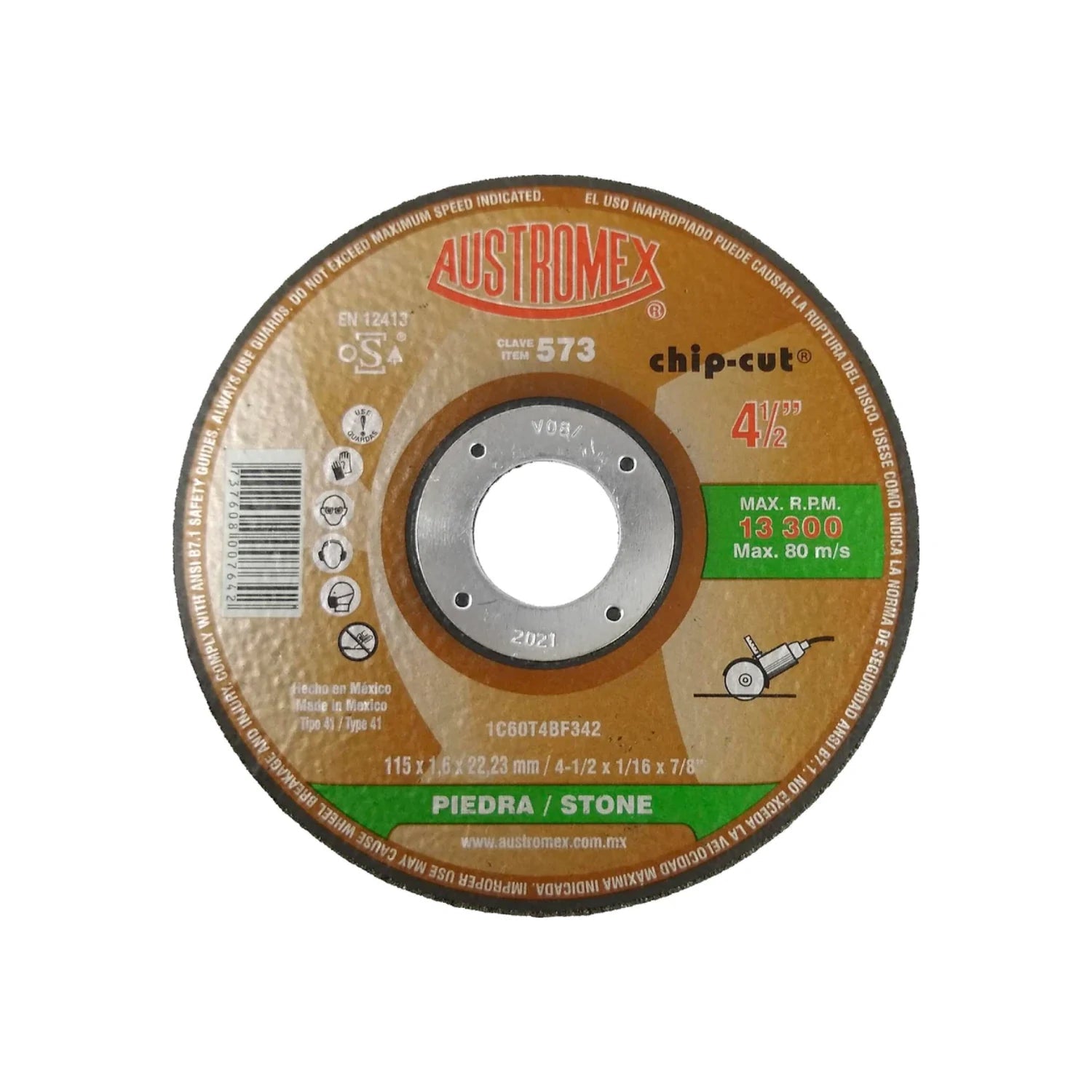 Disco de corte abrasivo Austromex 573 chip-cut 4 1/2 pulgadas para piedra y concreto