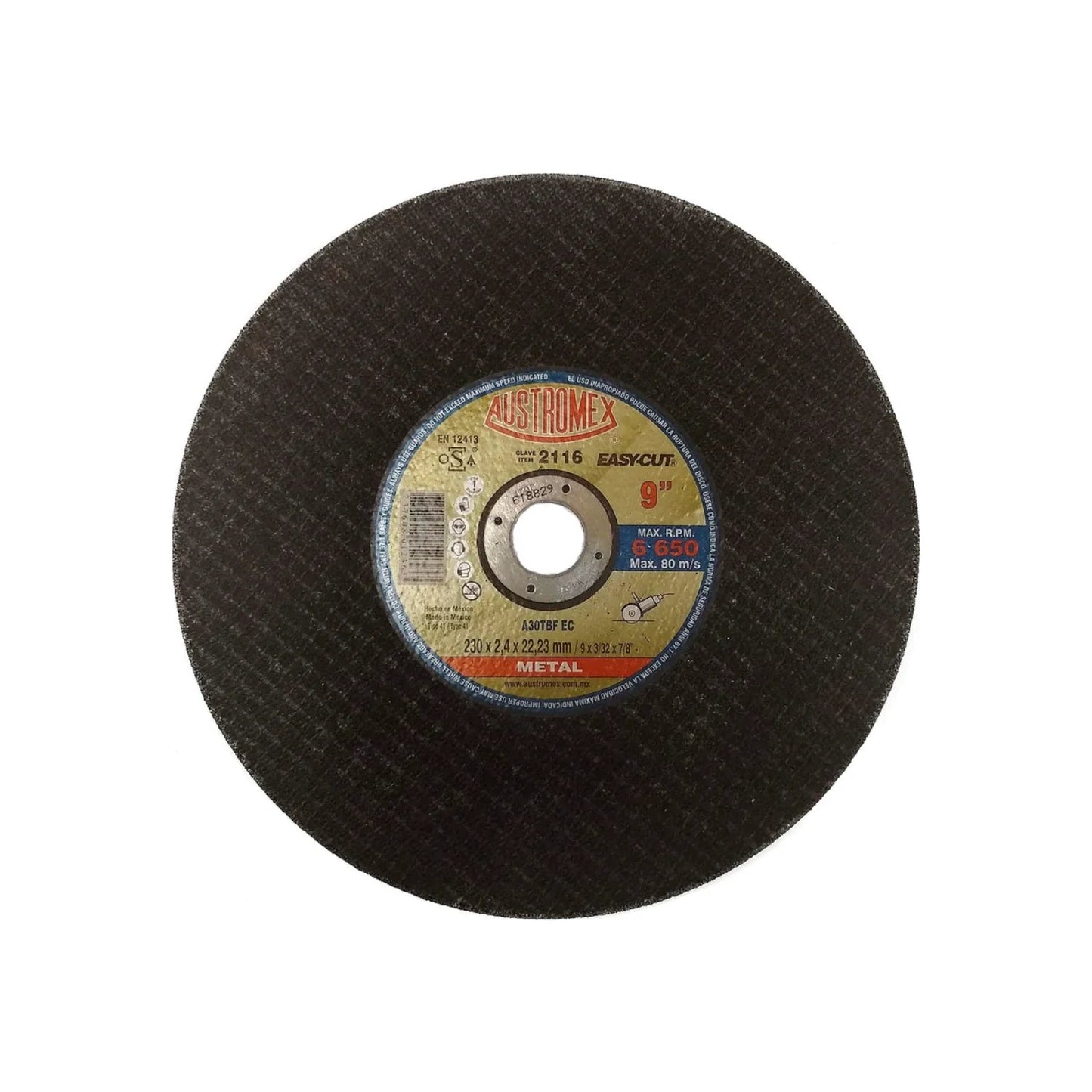 Disco de corte Austromex 2116 de 9 pulgadas para metal, abrasivo Easy-Cut, velocidad máxima 6650 RPM