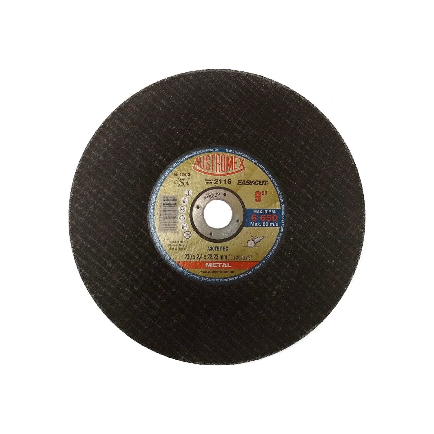 Disco de corte Austromex 2116 de 9 pulgadas para metal, abrasivo Easy-Cut, velocidad máxima 6650 RPM