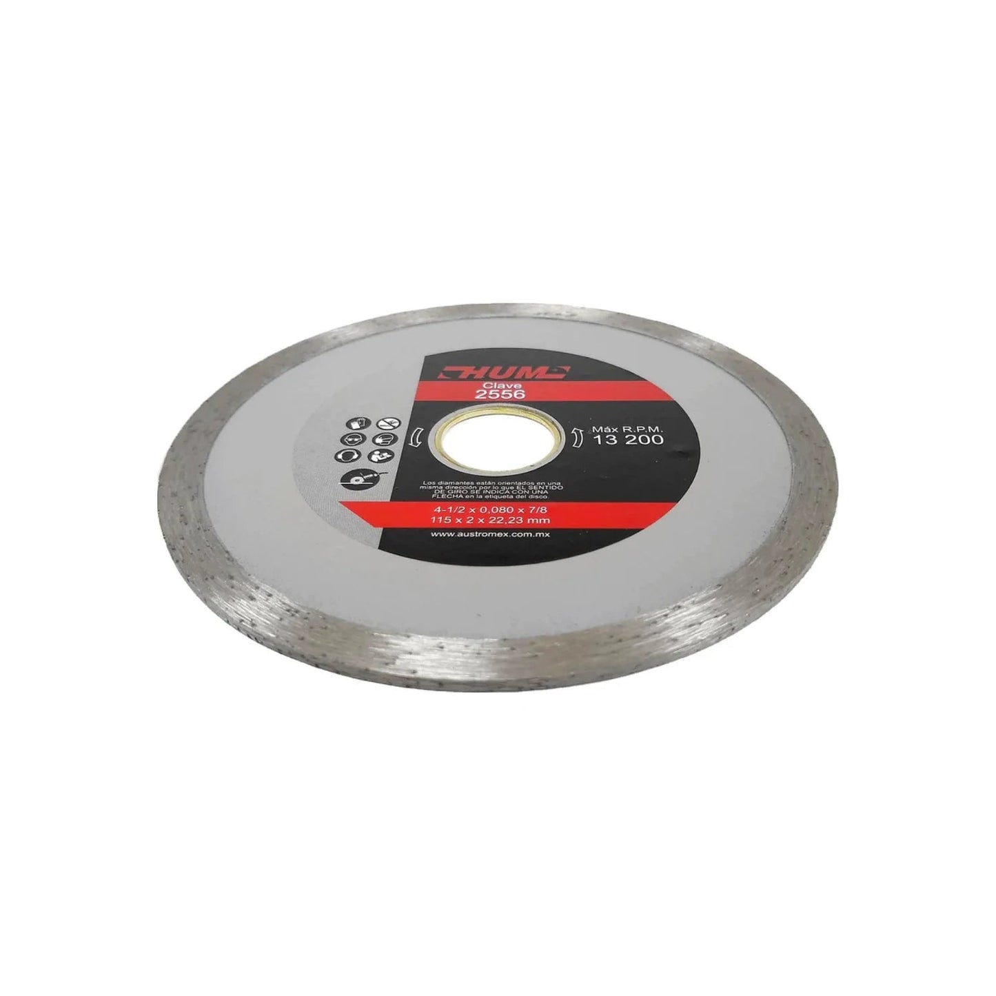 Disco de corte diamantado HUMS 4 1/2" corona continua para cerámica y azulejos, máx 13200 RPM