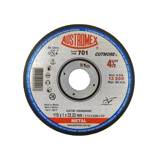 Disco de corte abrasivo Austromex Cutmore 701 para metal 4 1/2 pulgadas (115mm) para amoladora angular