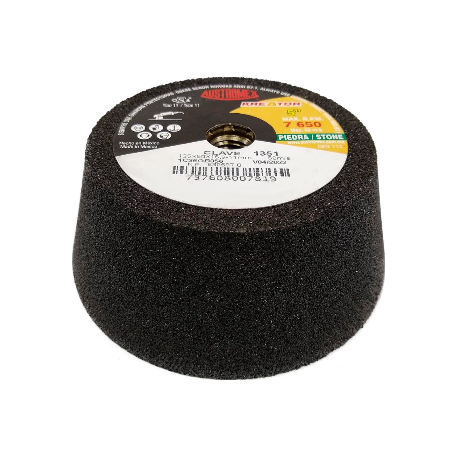 Esmeril de copa Austromex negro 125mm para desbaste de piedra y concreto, Tipo 11, 7,650 RPM