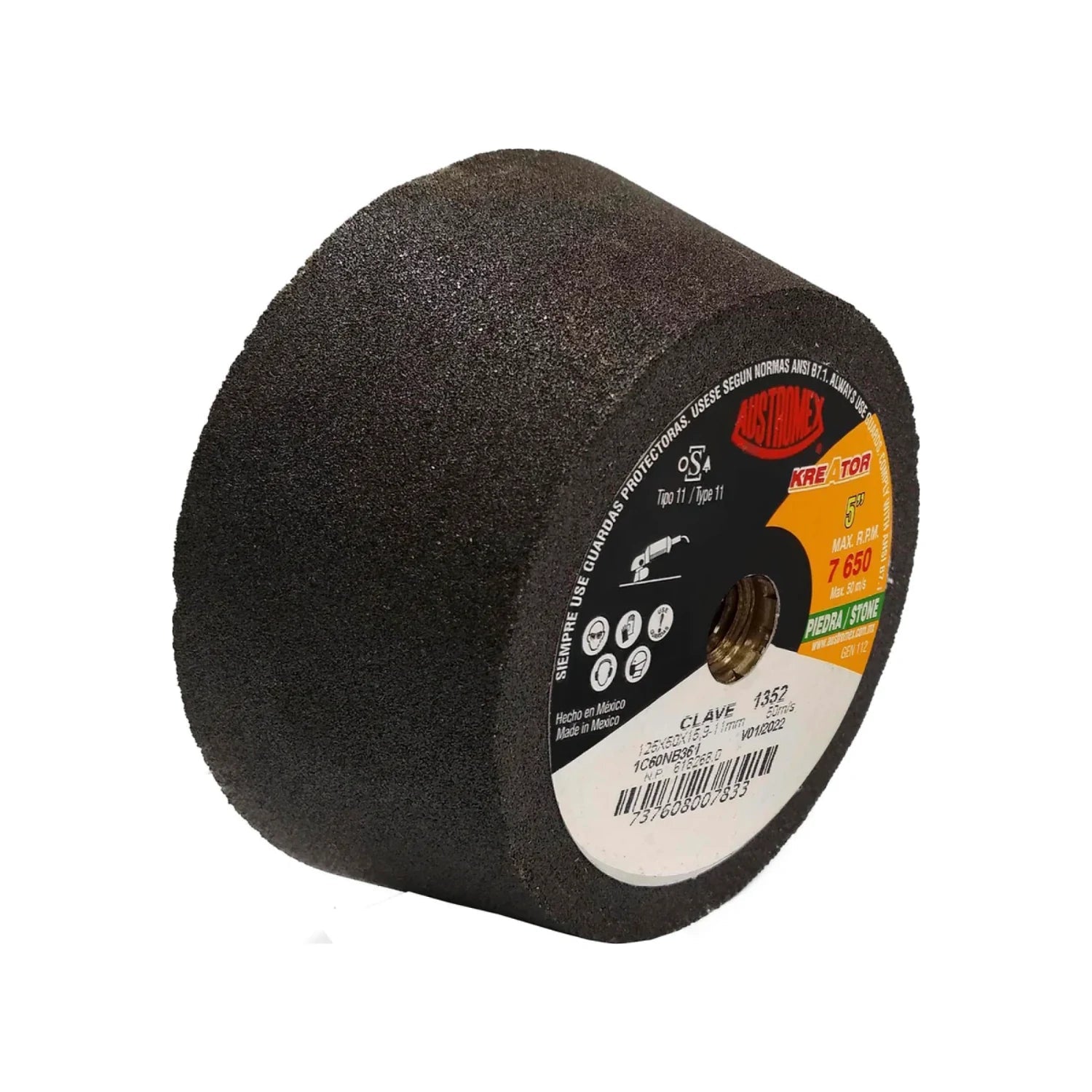 Esmeril de copa Austromex 5" desbaste grano 60 para concreto y piedra, color negro