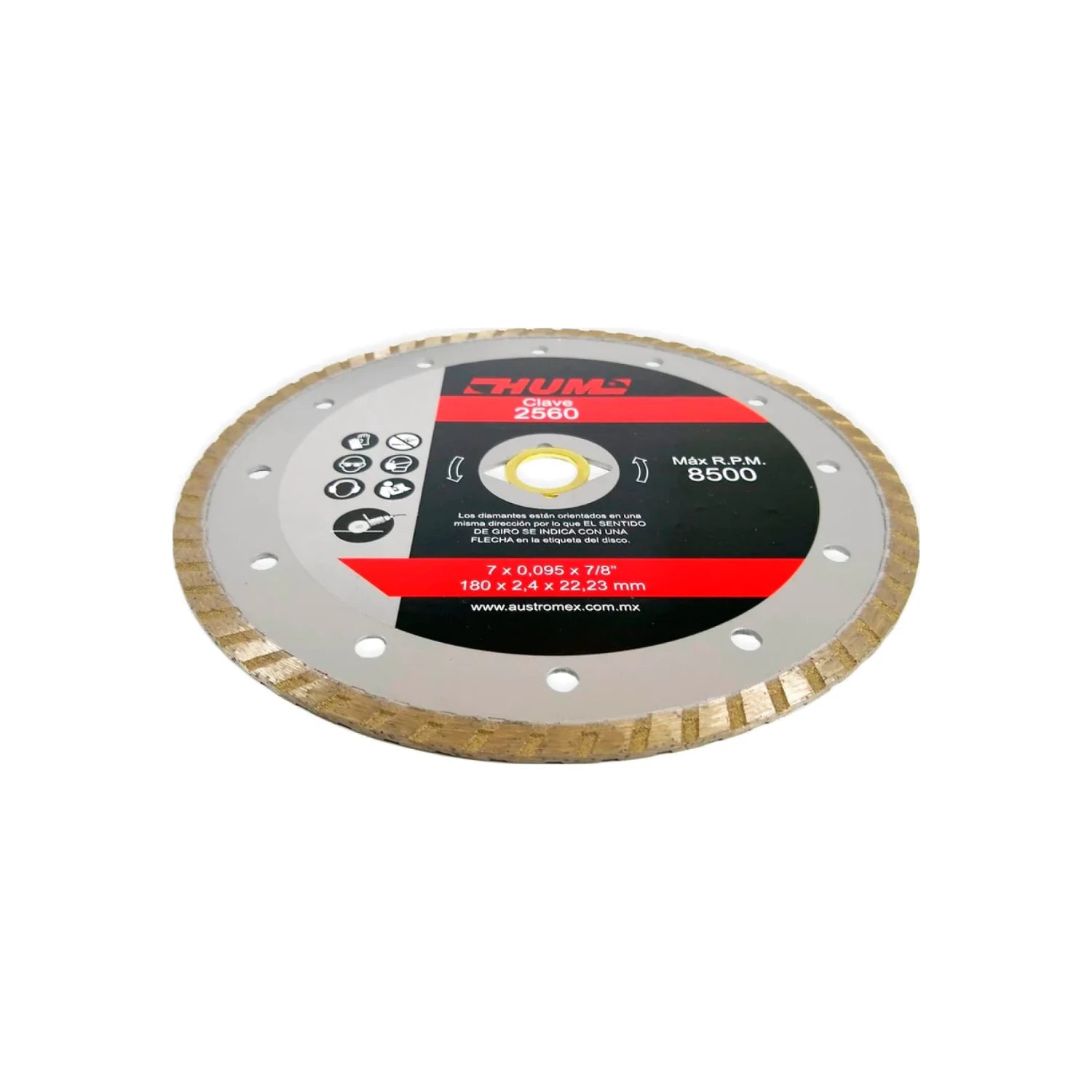 Disco de corte diamantado turbo HUM 7 pulgadas (180mm) 2560 para materiales duros, máx 8500 RPM