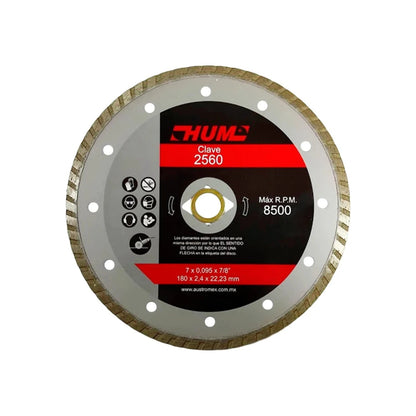 Disco de corte diamantado turbo HUM 7" (180mm) 8500 RPM para azulejos y materiales de construcción
