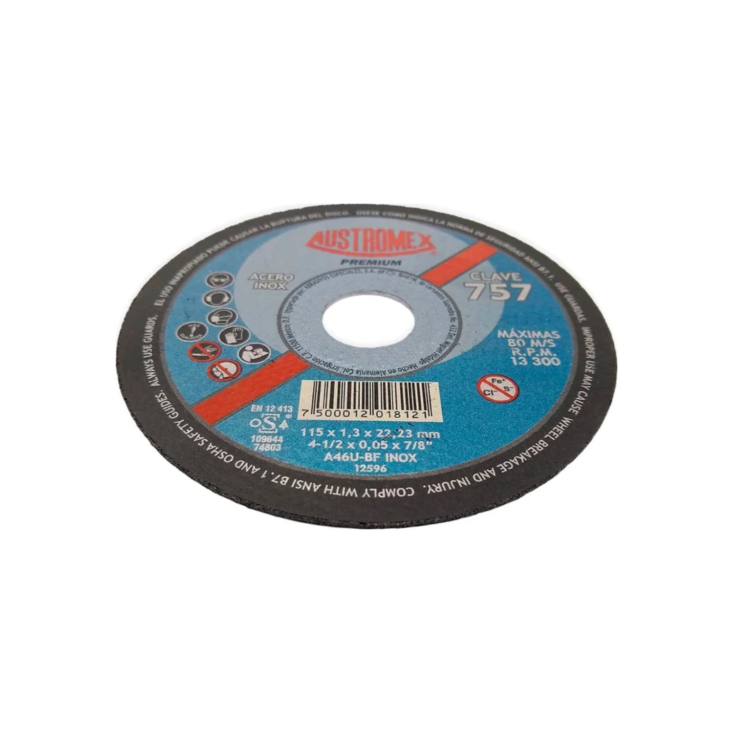Disco de corte Austromex 757 4 1/2 pulgadas para metal y acero inoxidable, abrasivo delgado