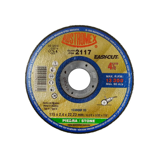 Disco de corte Austromex Easy-Cut 4 1/2 pulgadas para piedra y concreto, 13300 RPM