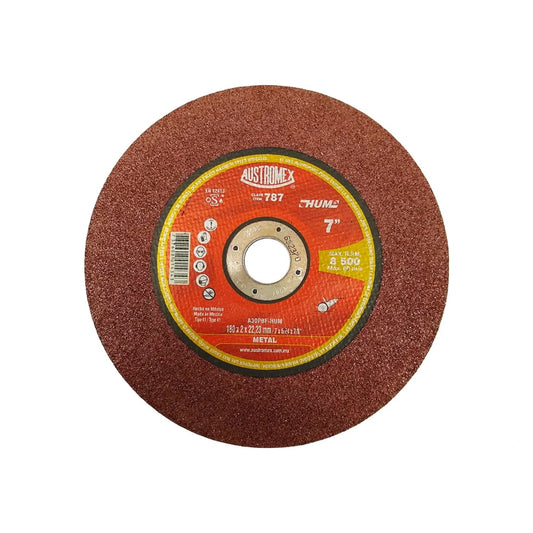 Disco de corte abrasivo Austromex 787 para metal, 7 pulgadas, color rojo óxido, 8500 RPM máximo.