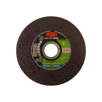 Disco abrasivo Austromex 4 1/2" para corte de acero inoxidable (INOX), 115x1mm, 13300 RPM, marrón oscuro