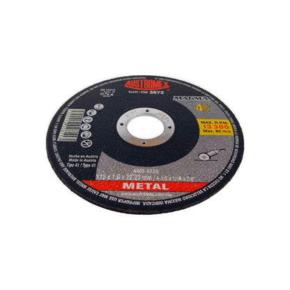 Disco de corte Austromex 4 1/2" para metal y acero inoxidable, 1.6mm, Item 3872