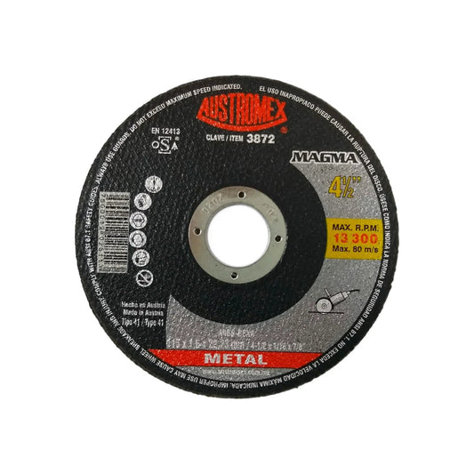 Disco de corte plano Austromex 3872 negro 4 1/2" para metal, uso amoladora, 13300 RPM