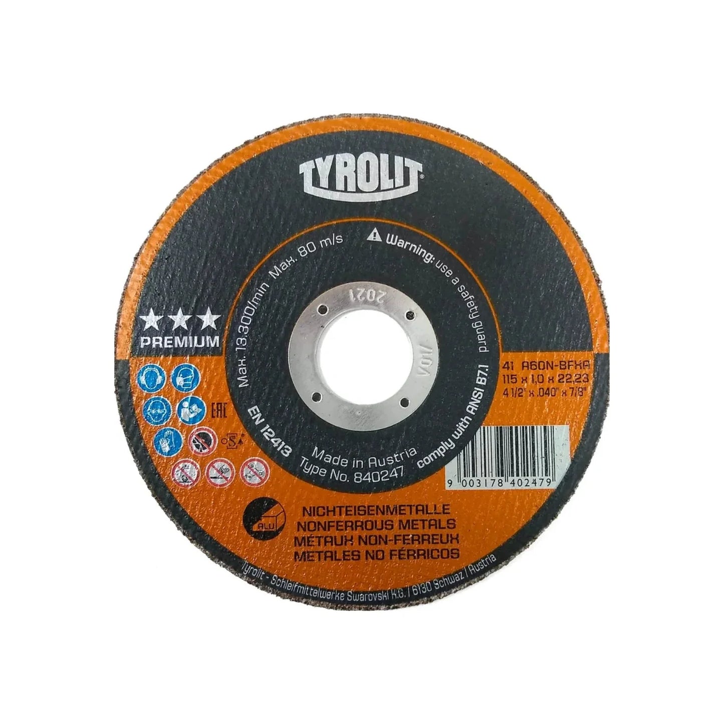 Disco de corte Tyrolit Premium 115x1mm para metales no ferrosos y aluminio para amoladora angular