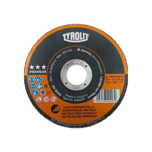 Disco de corte Tyrolit Premium 115x1mm para metales no ferrosos y aluminio para amoladora angular