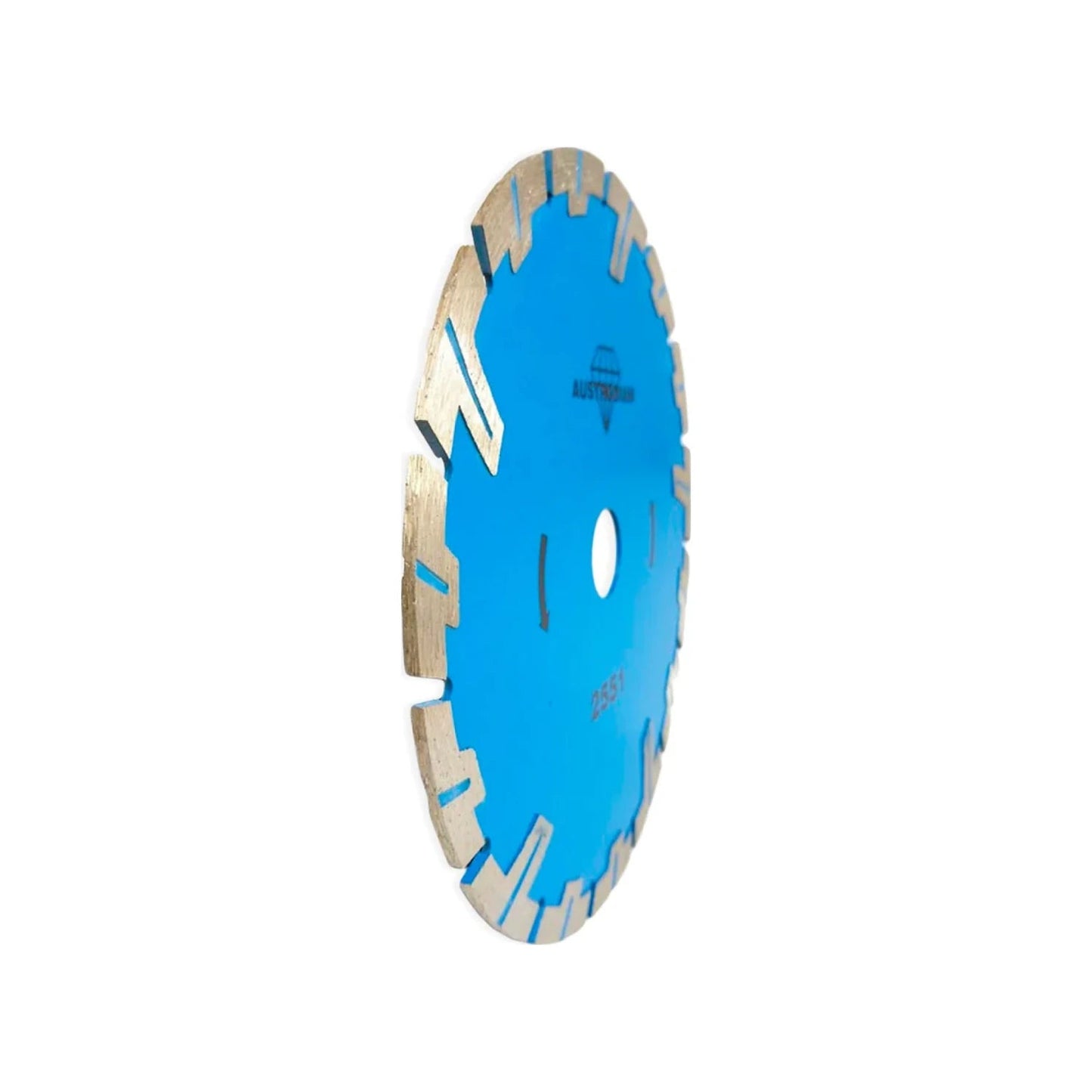 Disco diamantado segmentado Austrodiam azul para corte de concreto y materiales de construcción.
