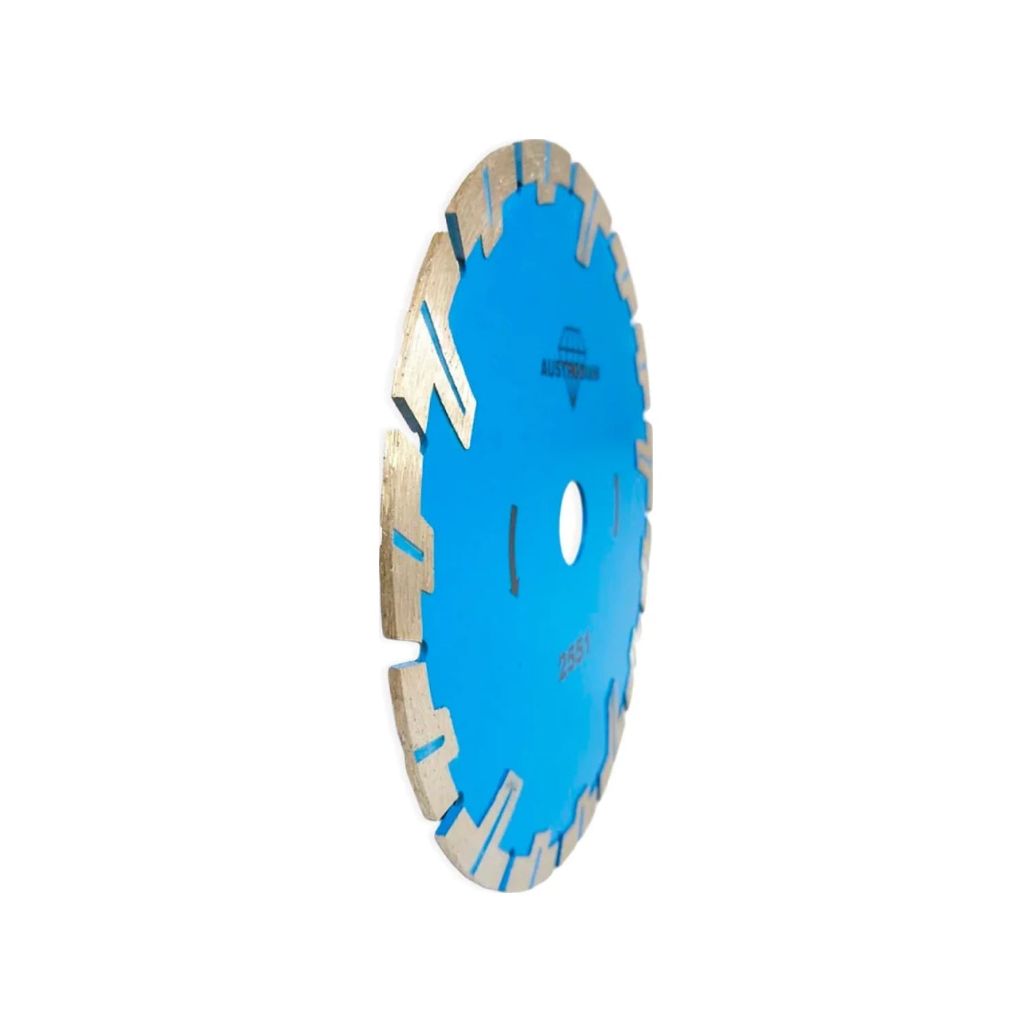 Disco diamantado segmentado Austrodiam azul para corte de concreto y materiales de construcción.
