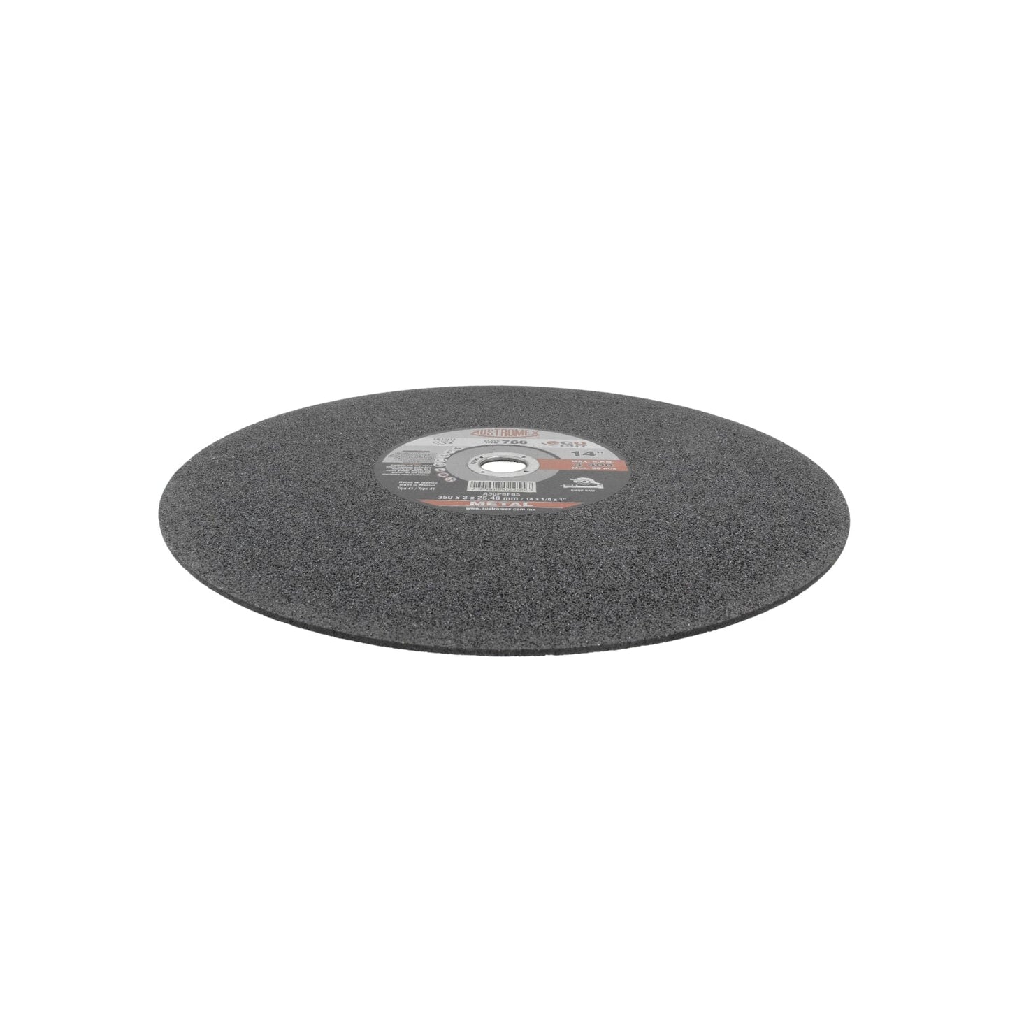 Disco de corte abrasivo Austromex 766 de 14" para metal, color gris oscuro, herramienta ferretería.