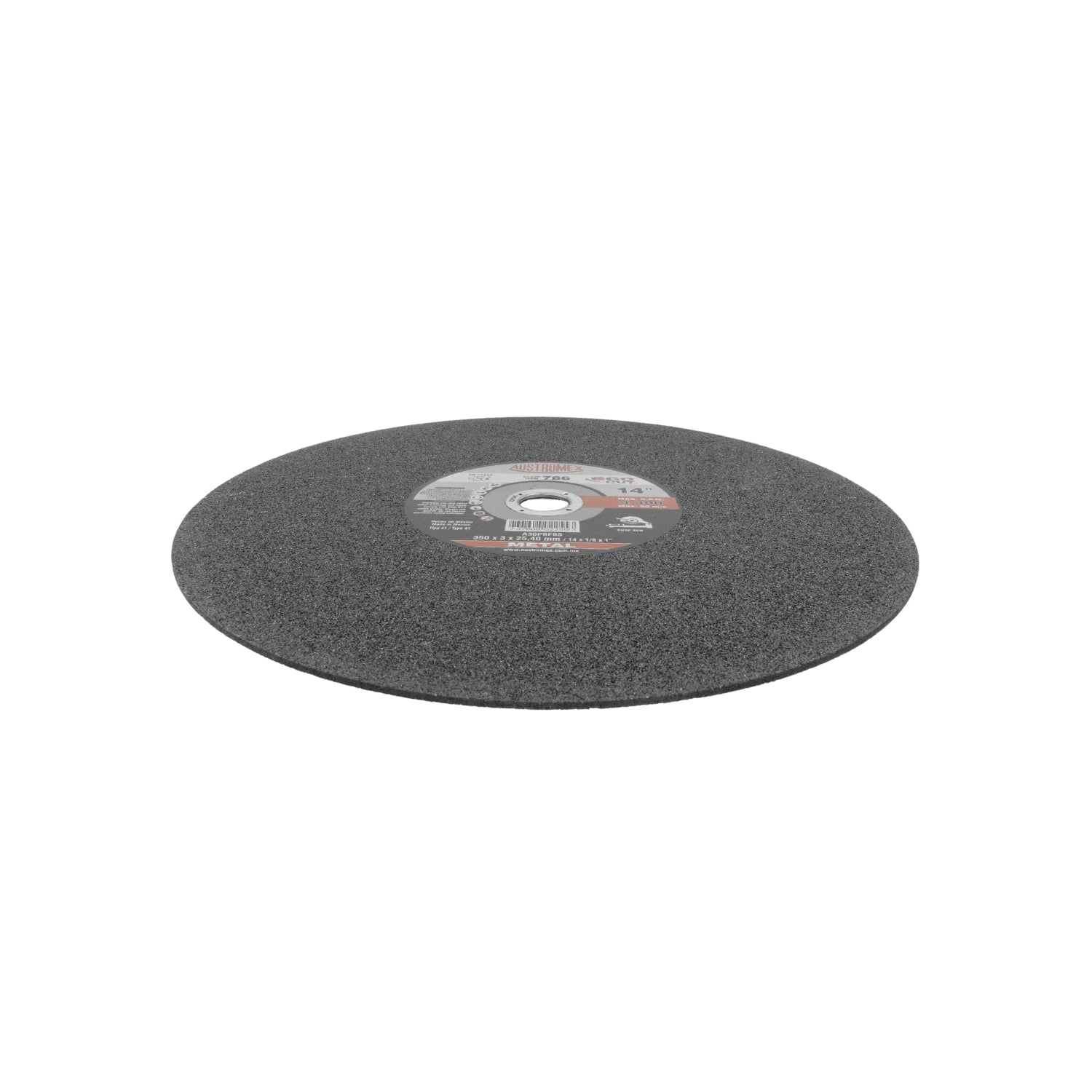 Disco de corte abrasivo Austromex 766 de 14" para metal, color gris oscuro, herramienta ferretería.