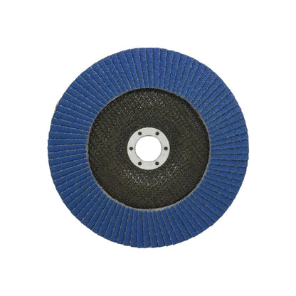 Disco laminado abrasivo azul para amoladora, ideal para desbaste y lijado de superficies.