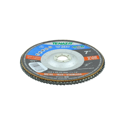 Disco laminado Tenazit 7" grano 80 para desbaste y pulido de metal e acero inoxidable con máxima de 8500 RPM
