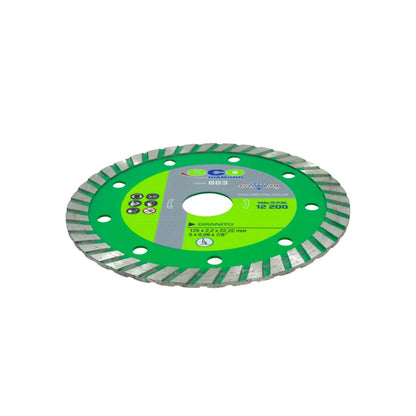 Disco de corte diamante ECO DIAMOND Austromex 863 para granito, 5 pulgadas, segmentos turbo, verde.