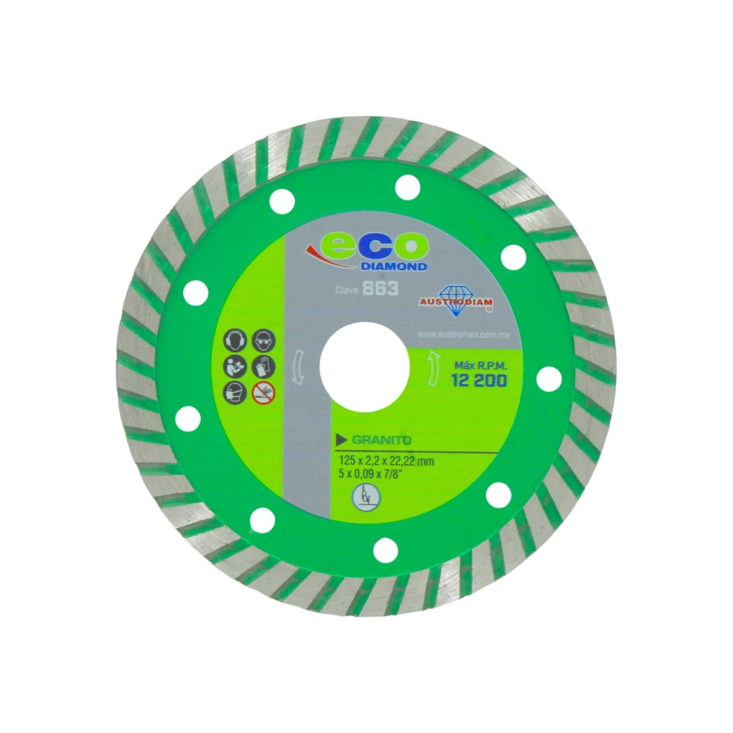 Disco de diamante turbo para corte de granito AustroDiam Eco Diamond 863, verde y plata 125mm