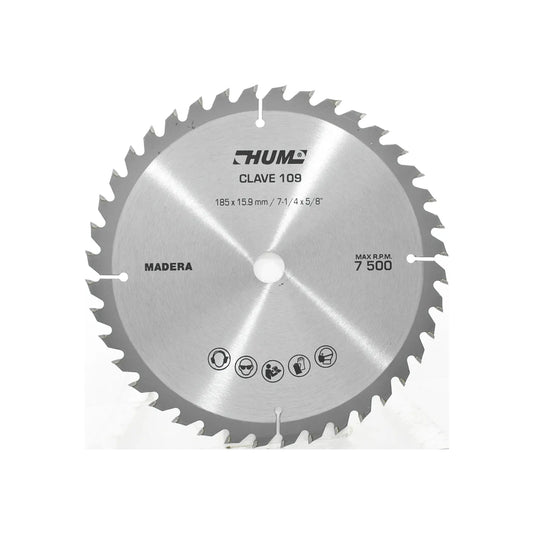 Disco para sierra circular HUM madera 7-1/4 x 5/8 pulg 185mm clave 109 alto rendimiento 7500 RPM