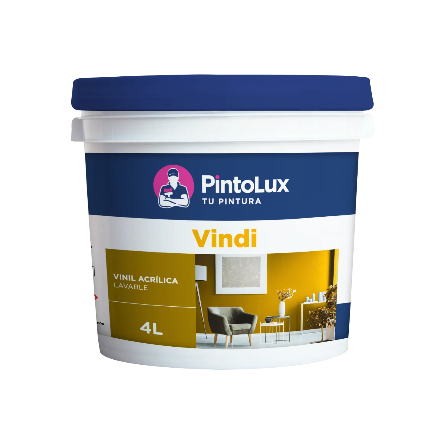 Pintura vinílica acrílica lavable Pintolux Vindi 4L amarillo canario satinado para paredes