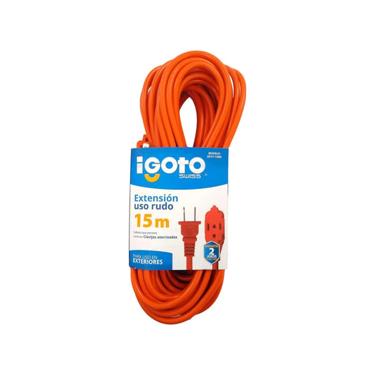 Extensión eléctrica Igoto Swiss uso rudo 15m naranja para exteriores