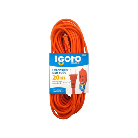 Extensión eléctrica uso rudo iGoto 20 metros naranja para exteriores con clavija aterrizada