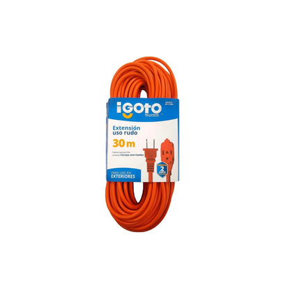 Extensión eléctrica uso rudo Igoto Swiss 30m naranja para exterior, compatible con clavijas aterrizadas