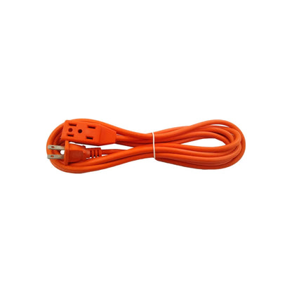 Extensión eléctrica naranja de uso rudo con 3 tomas y enchufe, ideal para herramientas y electrodomésticos.