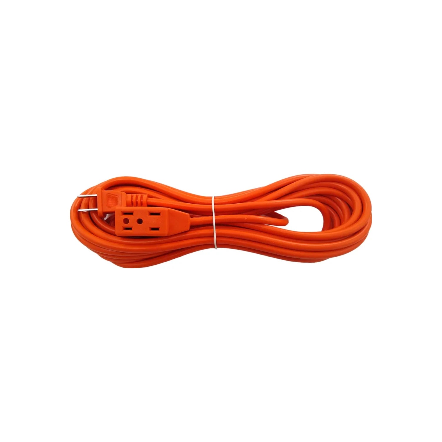Extensión eléctrica naranja de uso rudo con doble contacto y clavija, ideal para trabajos de ferretería.