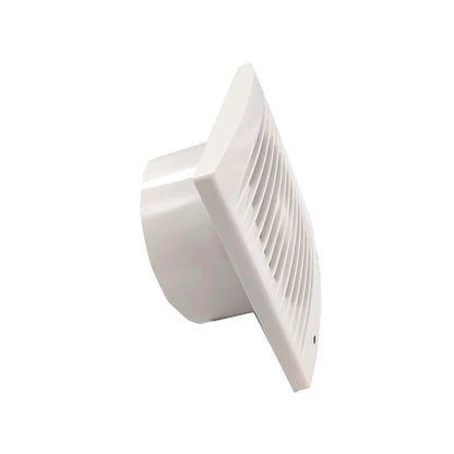 Extractor de aire blanco de 6 pulgadas para baño o cocina, diseño cuadrado compacto.