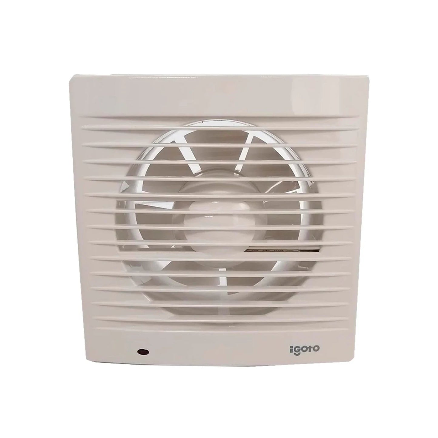 Ventilador extractor Igoto blanco cuadrado para baño o cocina, con rejilla protectora y aspas visibles