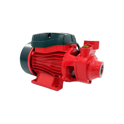 Bomba periférica eléctrica de 1/2 HP roja para impulsar agua, ideal para aumentar presión y flujo.