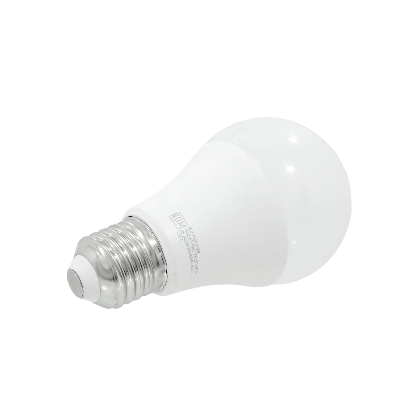 Foco LED blanco 12W luz fría, rosca E27, ideal para ahorro energético e iluminación del hogar.