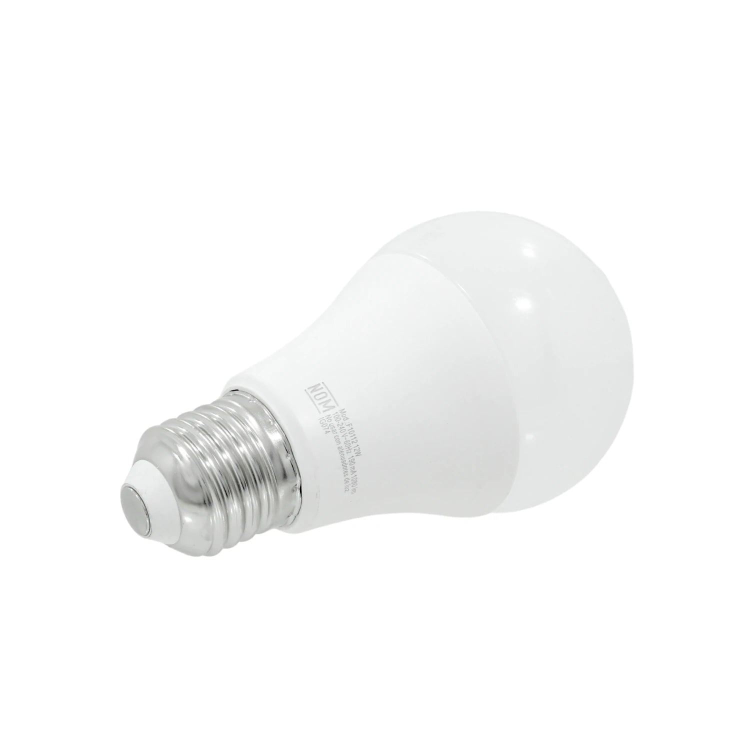 Foco LED blanco 12W luz fría, rosca E27, ideal para ahorro energético e iluminación del hogar.