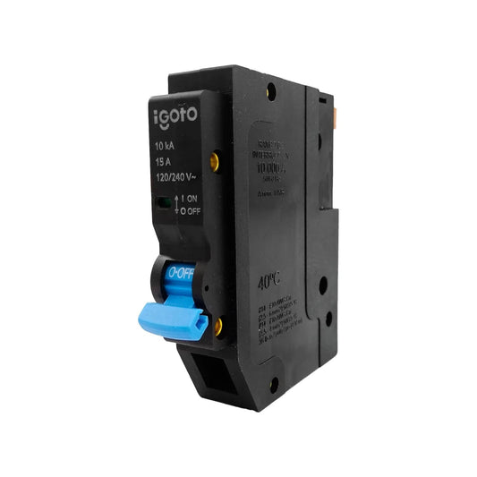 Breaker termomagnético Igoto 15 amperios 120/240V 10kA con palanca azul para protección eléctrica
