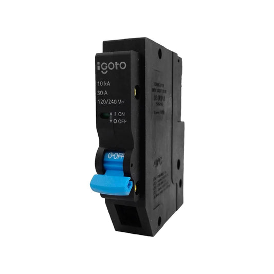 Breaker iGoto 30A 120/240V negro, interruptor termomagnético 10kA con palanca azul para protección eléctrica