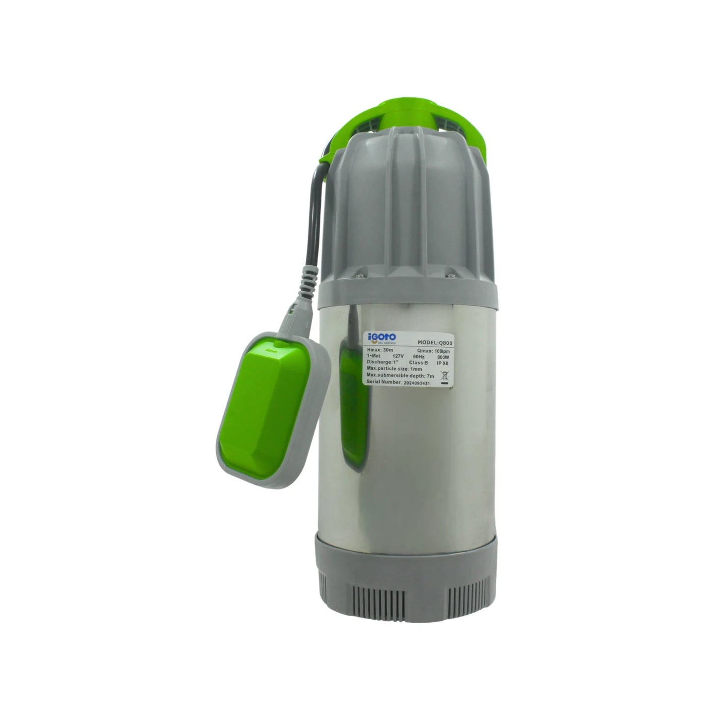Bomba sumergible Igoto Q800 1 HP, cuerpo de acero inoxidable con flotador de nivel verde, para drenaje de agua