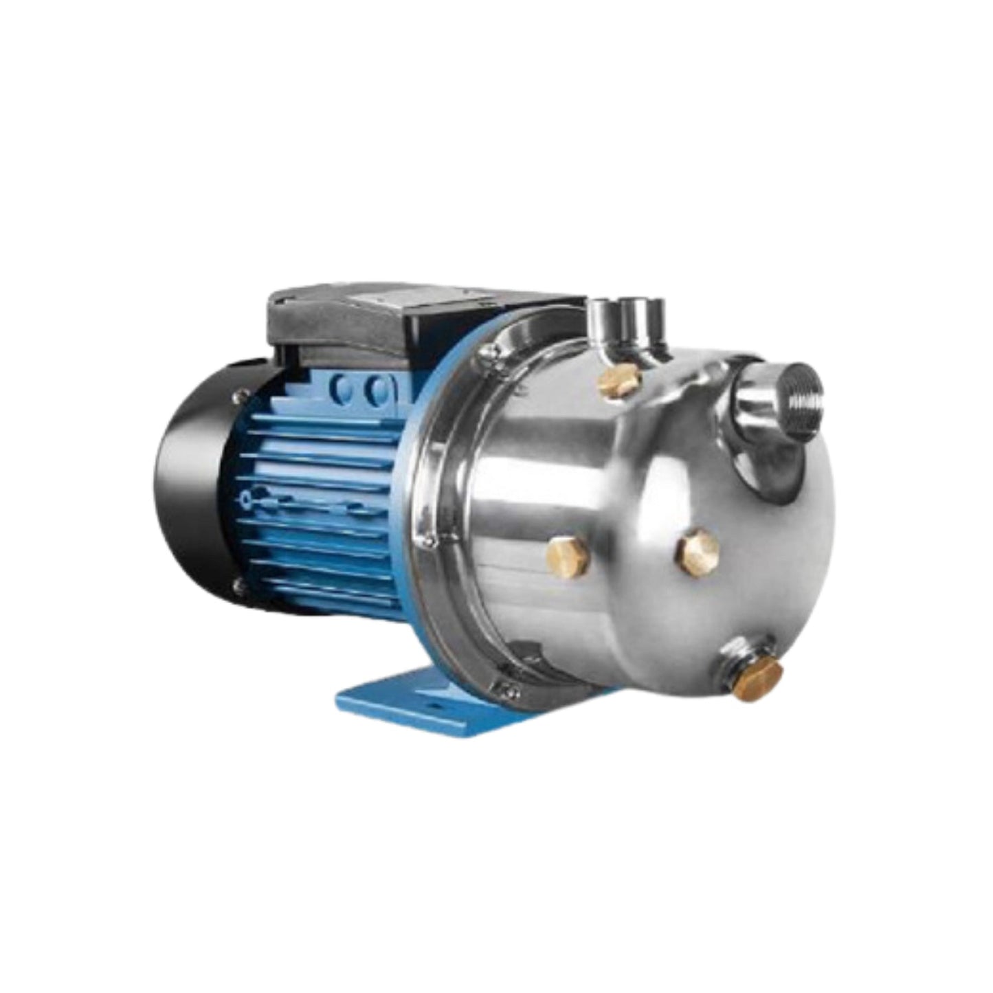 Bomba periférica de 1 HP con cuerpo de acero inoxidable y motor azul para presión de agua.