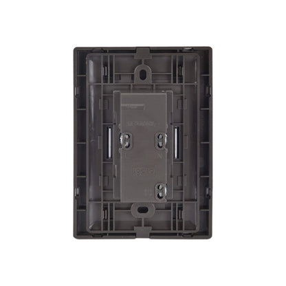 Placa eléctrica doble Igoto 15A 125V/250V, reverso con terminales L y N, color gris oscuro, para cableado.