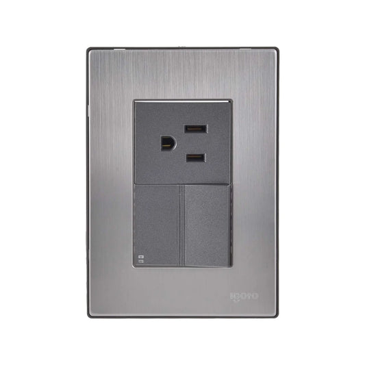 Placa 1 apagador escalera/1 contacto inoxidable oxford Igoto INOX2007
