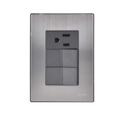 Placa eléctrica Igoto de acero inoxidable cepillado con 1 contacto AC, 2 puertos USB y 4 apagadores para hogar u oficina.