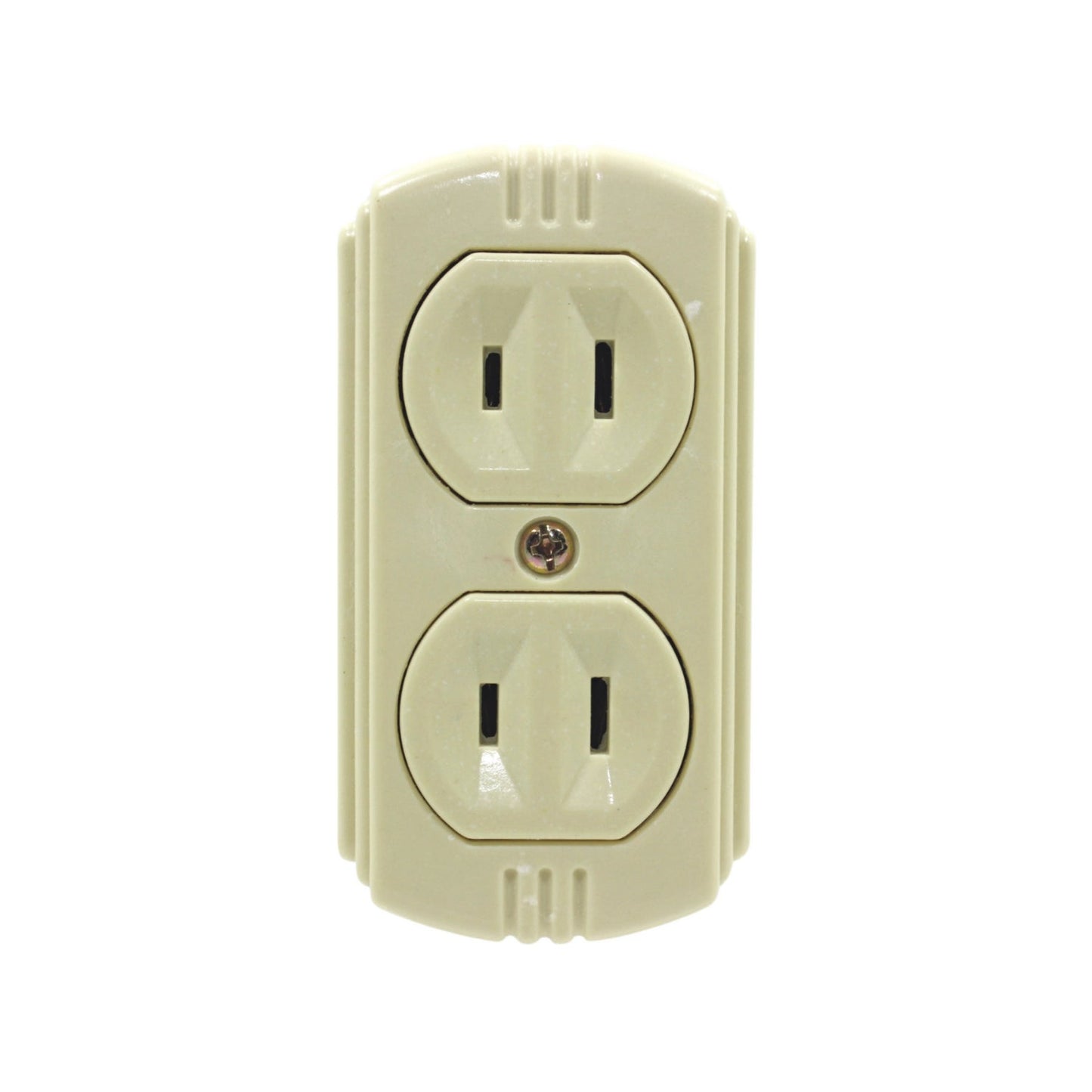 Contacto doble polarizado beige para pared, instalación eléctrica doméstica segura.