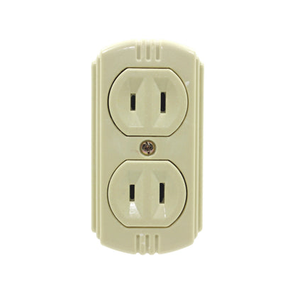 Contacto doble polarizado beige para pared, instalación eléctrica doméstica segura.