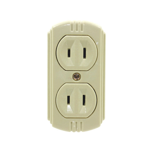 Contacto doble polarizado beige para pared, instalación eléctrica doméstica segura.