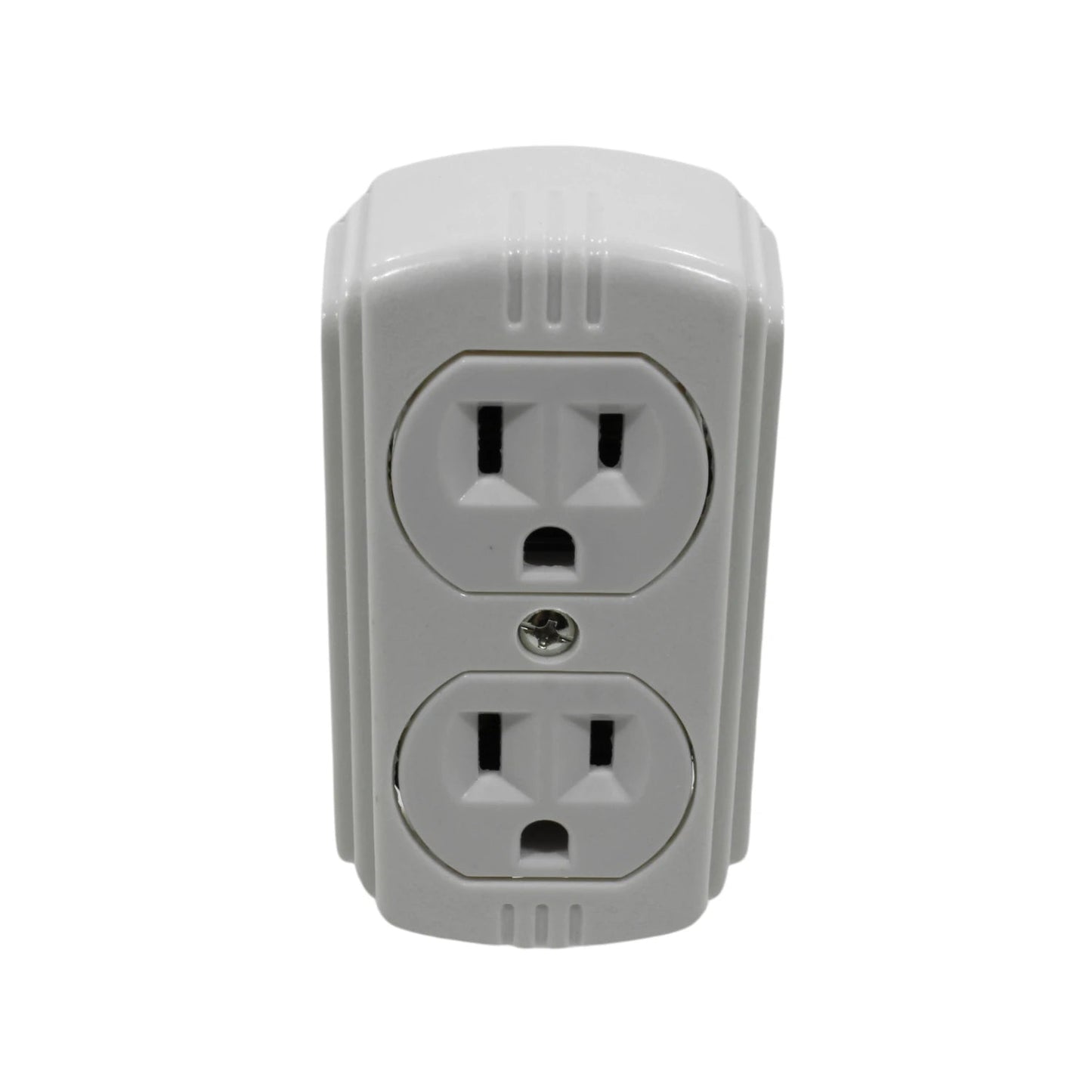 Contacto doble aterrizado blanco para instalación en pared, tomacorriente dúplex con ranura de tierra.