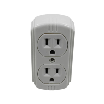 Contacto doble aterrizado blanco para instalación en pared, tomacorriente dúplex con ranura de tierra.